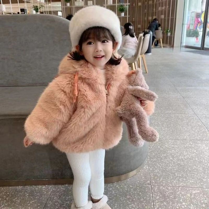 Top Trends: Girls' Winter Plush Cotton Coat 2023 New Children's Hooded Fashion Coat Little Girl Solid Princess Top Shoppable Styles - Image 5