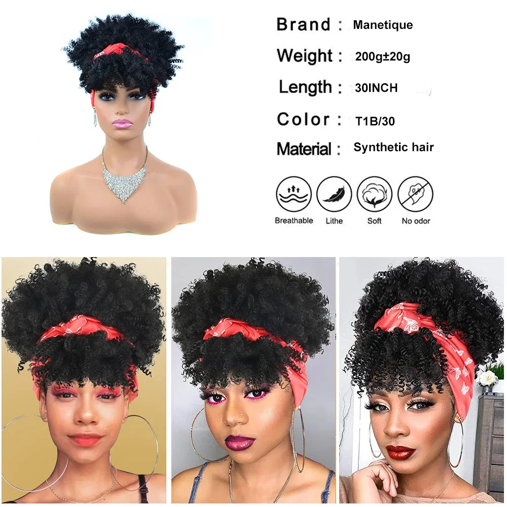 Top Trends: Short Kinky Curly Headband Wig Ombre Afro Curly Wig With Head Band Synthetic Scarf Wigs For Women Cosplay Hair High Temperature Shoppable Styles - Image 3