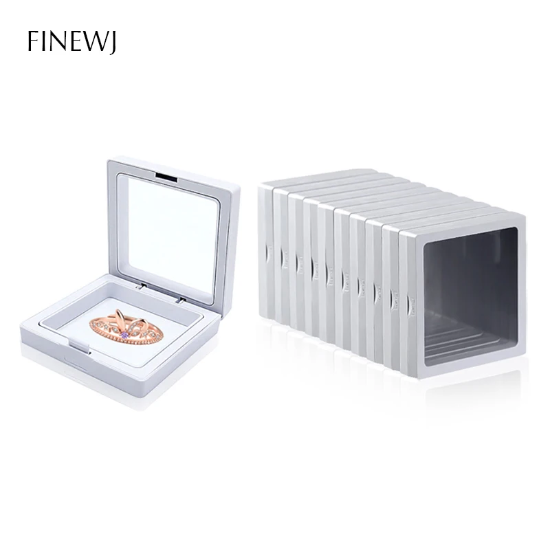 Top Trends: Bulk Lot Of 10 PE Film Display Box Ring Earring Jewelry Stand Holder Membrane Case Coin Container Floating Presentation Retainer Shoppable Styles