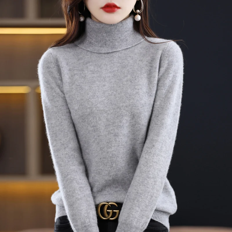 Top Trends: New 100% Authentic Sweater Female Turtleneck Loose High-end Atmosphere Plus Size Sweater Solid Color Knitted Bottoming Shirt. Shoppable Styles