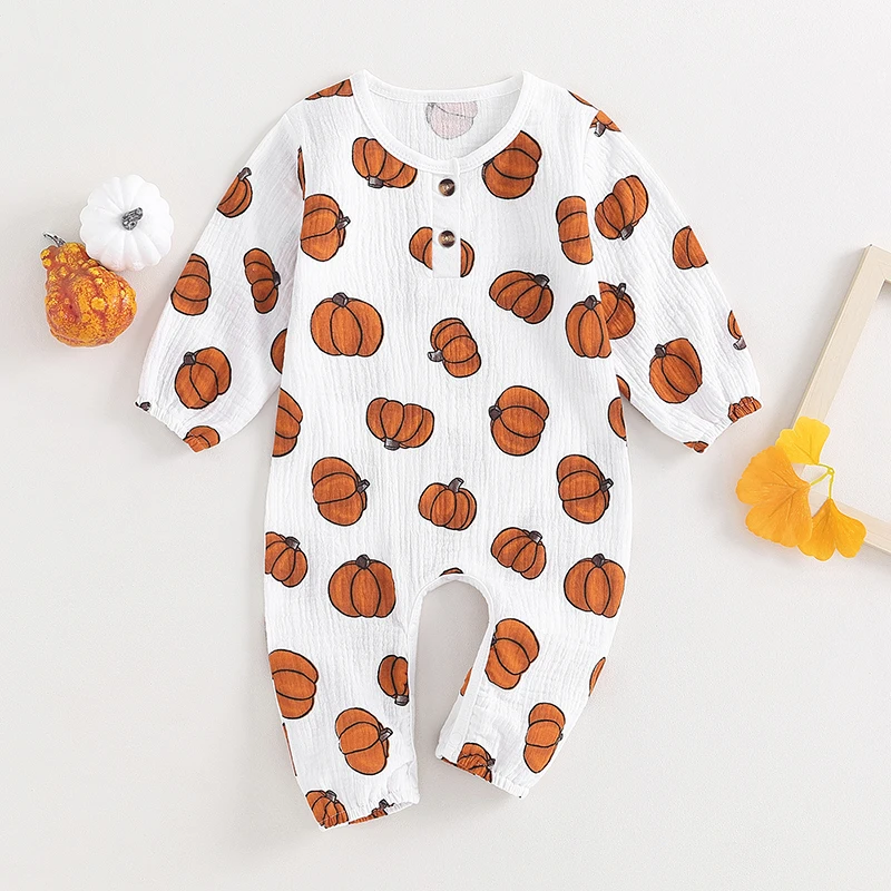 Top Trends: Mildsown Infant Baby Boys Girls Halloween Clothes Pumpkin Print Toddler Rompers Long Sleeve Jumpsuit For Newborn Outfits Shoppable Styles