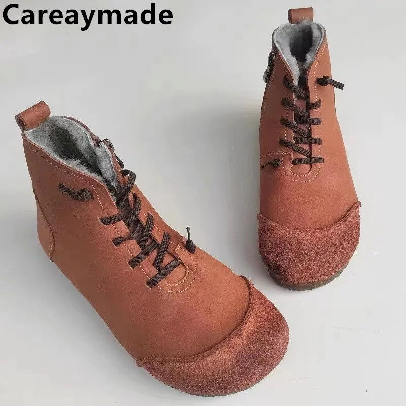 Top Trends: Careaymade-Genuine Leather Wool Female Shoes Men&#039;s Boots Pure Handmade Women&#039;s Boots Cotton Snow Boots Autumn Ankle Boots 35-45 Shoppable Styles