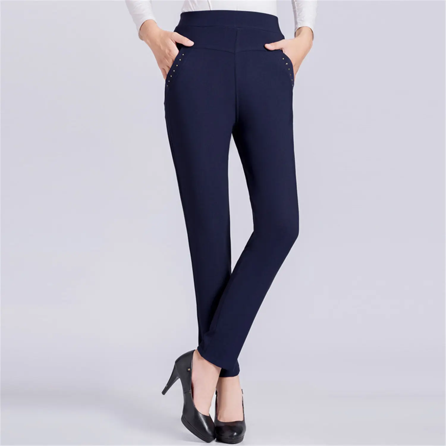 Top Trends: Office Lady Korean Fashion 5XL Slim Pencil Pants High Waist Elastic Spring Autumn Solid All-match Casual Woman Straight Trousers Shoppable Styles - Image 2