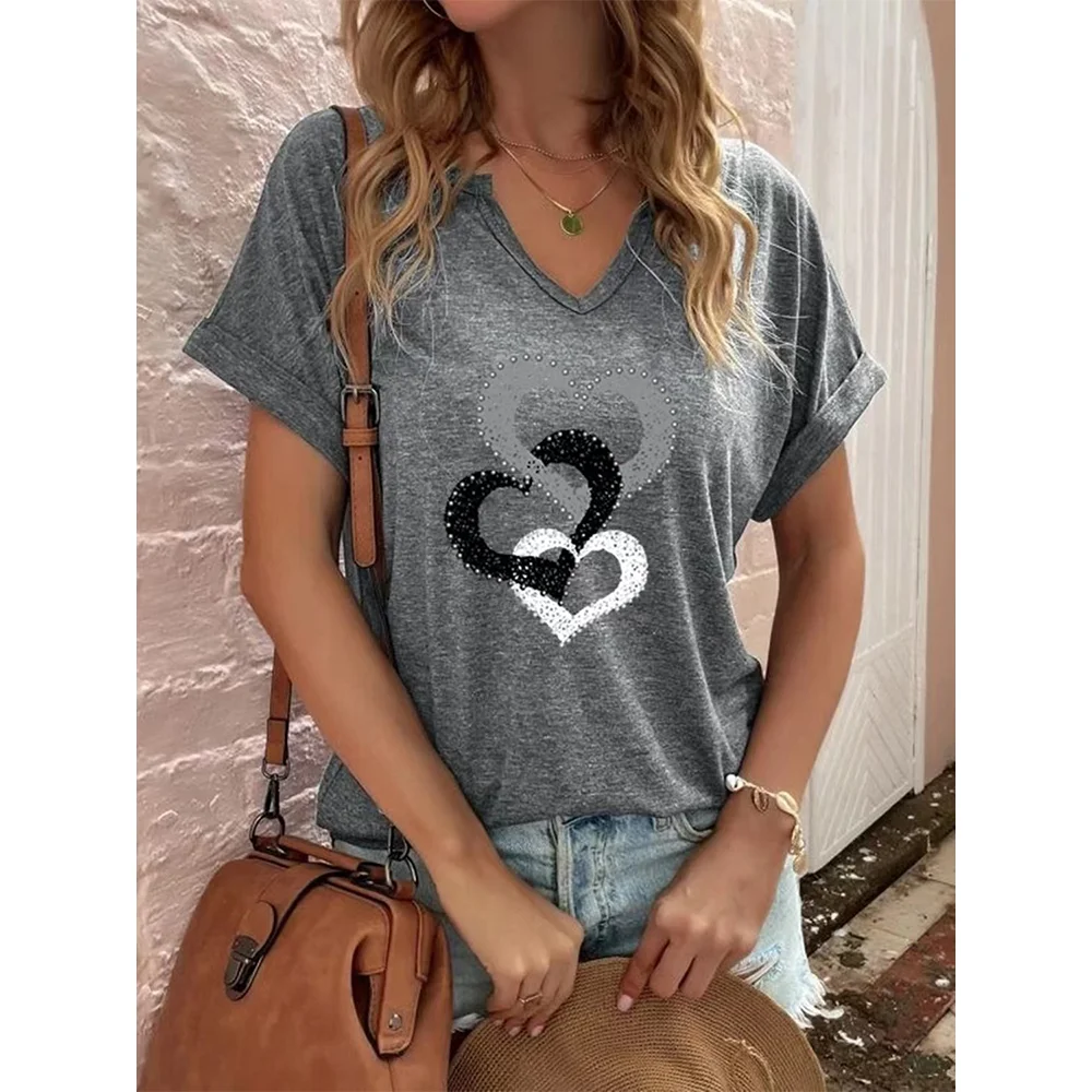 Top Trends: Fashion Ladies T-Shirt Short Sleeve Tops Heart Shape 3d Shirt Tees Girls O-Neck Oversized Apparel 2023 Summer Clothing Women&#039;s Shoppable Styles