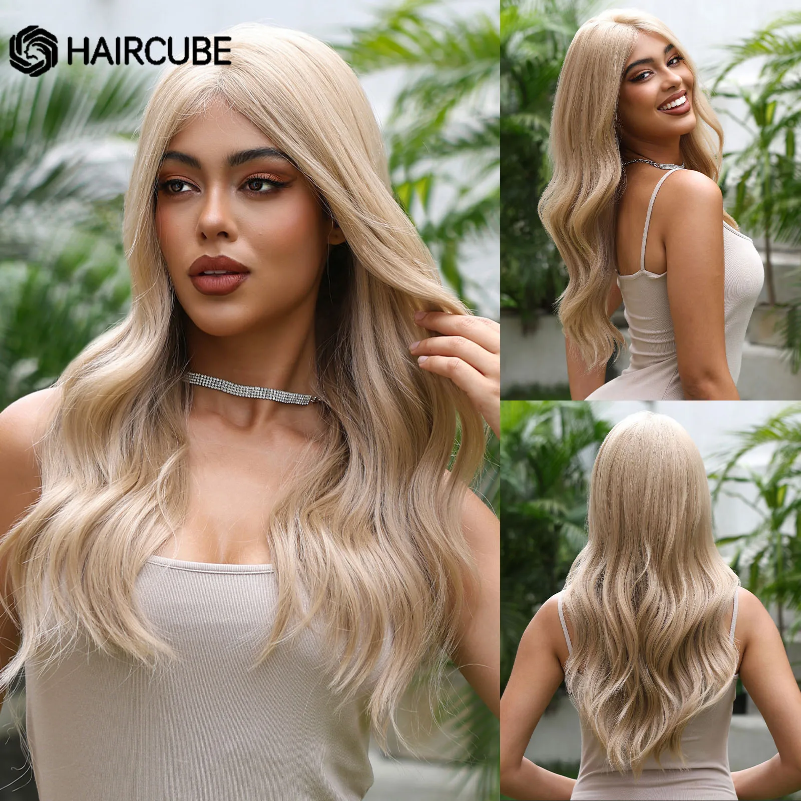 Top Trends: HAIRCUBE Long Wavy Lace Synthetic Wigs Blonde Lace Front Wigs For Women Natural Middle Part Cosplay Daily Wigs Heat Resistant Shoppable Styles