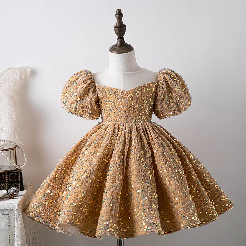 Top Trends: Children Yellow Dress Girls Party Evening Elegant Luxury Celebrity Formal Dresses Fluffy Sequin Tutu Ball Gown Birthday Vestidos Shoppable Styles