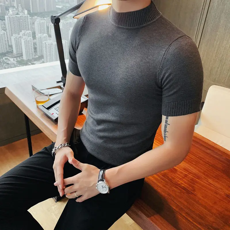 Top Trends: 2023 Spring Autumn New Short Sleeve Knitted T-shirts For Men Solid Color Slim Fit Tee Fashion Commuter Korean Tops Male Clothes Shoppable Styles