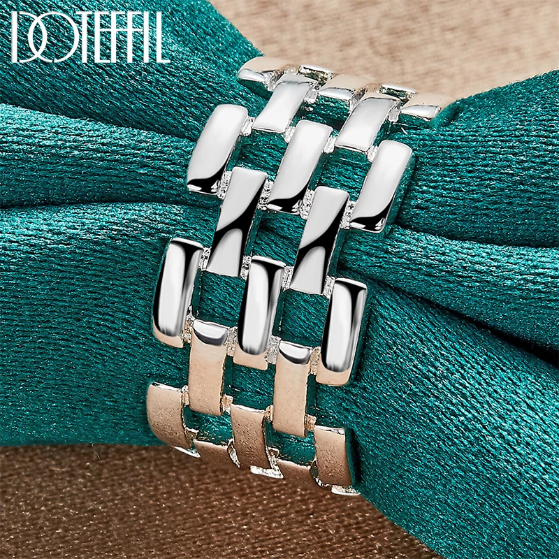 Top Trends: DOTEFFIL 925 Sterling Silver Square Checkered Network Ring For Woman Man Wedding Engagement Charm Party Jewelry Shoppable Styles