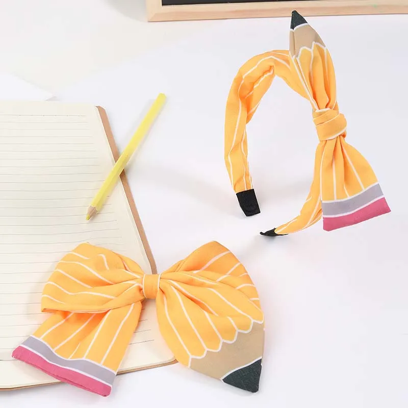 Top Trends: Oaoleer 2Pcs Back To School Hairband Hair Bows Clip For Baby Girl Cute Pencil Printed Hairpin Hairgrip Kids Headwear Accessories Shoppable Styles - Image 2