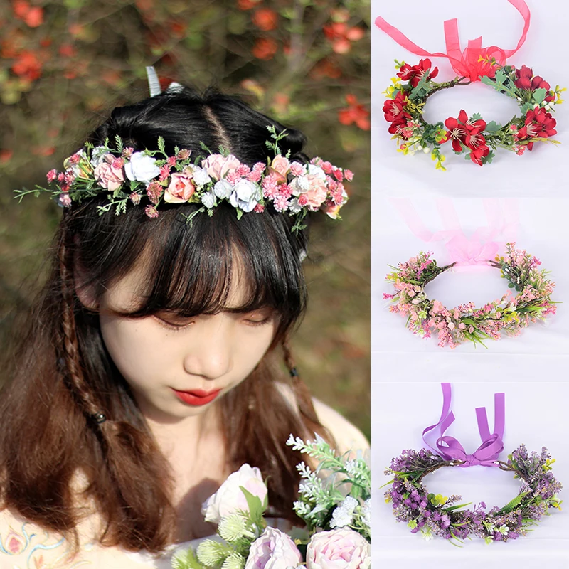 Top Trends: Wreath Headband For Women Girls Artificial Rose Rattan Flower Hairband Bohemia Bride Hairband Wreath Wedding Party Headwear Shoppable Styles