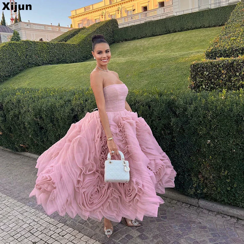 Top Trends: Xijun Pink A-Line Prom Dresses Elegant Princess Tulle Tiered Flowers Party Dress Special Occasion Ladies Gown Vestidos De Novia Shoppable Styles