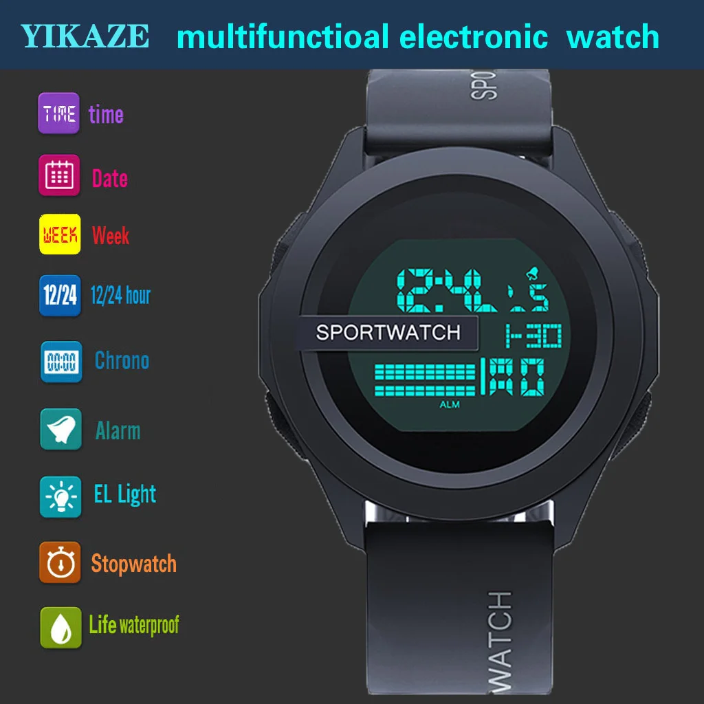 Top Trends: YIKAZE Men's Sports Watch Big Dial Military Men Digital LED Watch Multifunction Clock Fitness Timekeeping Electronic Wristwatch Shoppable Styles - Image 5