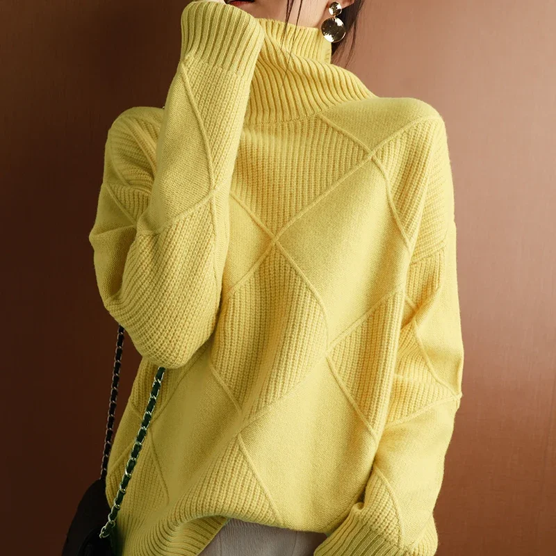 Top Trends: Cashmere Sweater Women Turtleneck Sweater Pure Color Knitted Turtleneck Pullover Pure Wool Loose Large Size Sweater Women Shoppable Styles