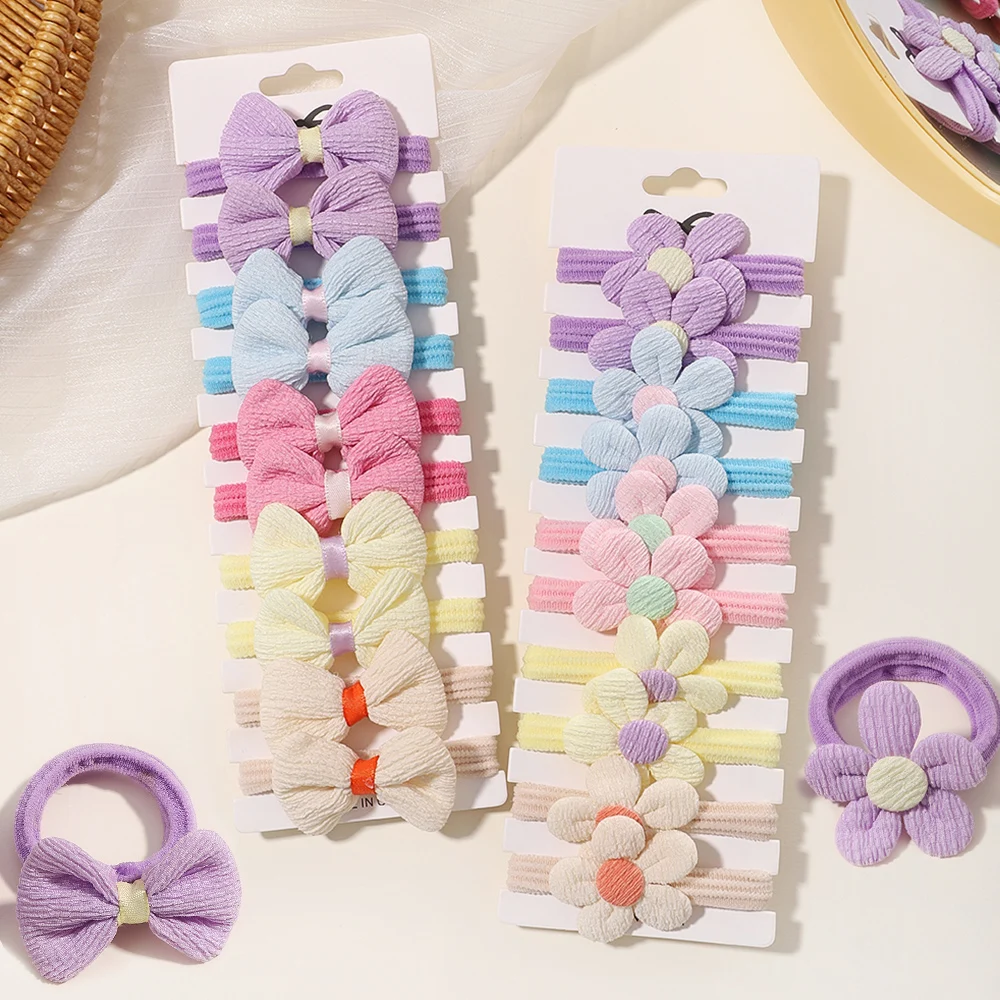 Top Trends: 10pcs Cute Girls Nylon Flower Hair Ties Candy Elastic Bow Hair Bands Pigtails Hair Rope Rubber Hair Gum Scrunchies Accessories Shoppable Styles