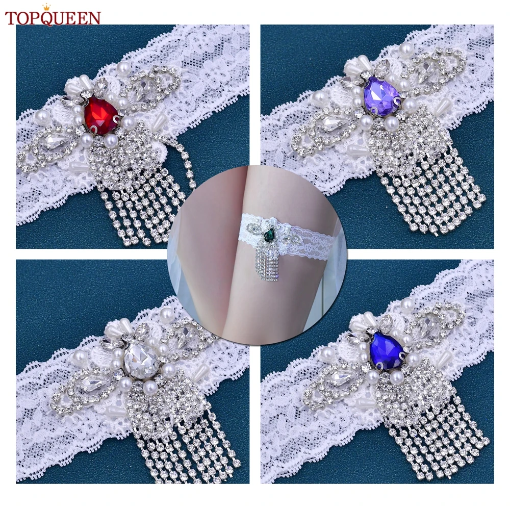 Top Trends: TOPQUEEN Wedding Bride Garters Sexy Elastic Lace Coloful Diamond Liguero Podwiazka Slubna Liga De Novia Jarretiere Mariage ST60 Shoppable Styles