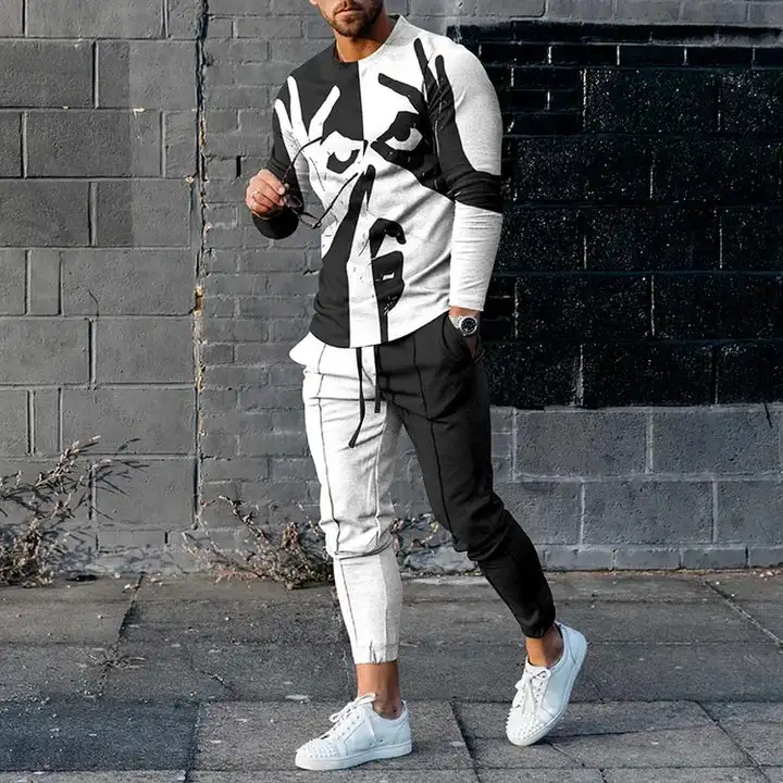 Top Trends: Men's Long Sleeve T-shirts And Pants Two Piece Interesting Face Hands 3D Printed Men's Sets Casual Suit Nike Tech Fleece Shoppable Styles