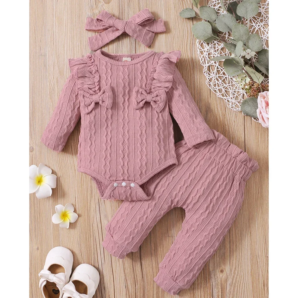 Top Trends: New Baby Girl Clothes Set Autumn Winter Toddler Girls Clothes Bow Pink Long Sleeve Romper + Pants Infant Fashion Baby Outfit Shoppable Styles