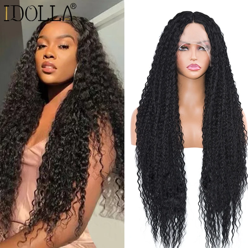 Top Trends: Deep Wave Lace Front Wig Kinky Curly Synthetic Wigs 13x4X1 Cosplay Party High Temperature Synthetic Wig For Woman Shoppable Styles