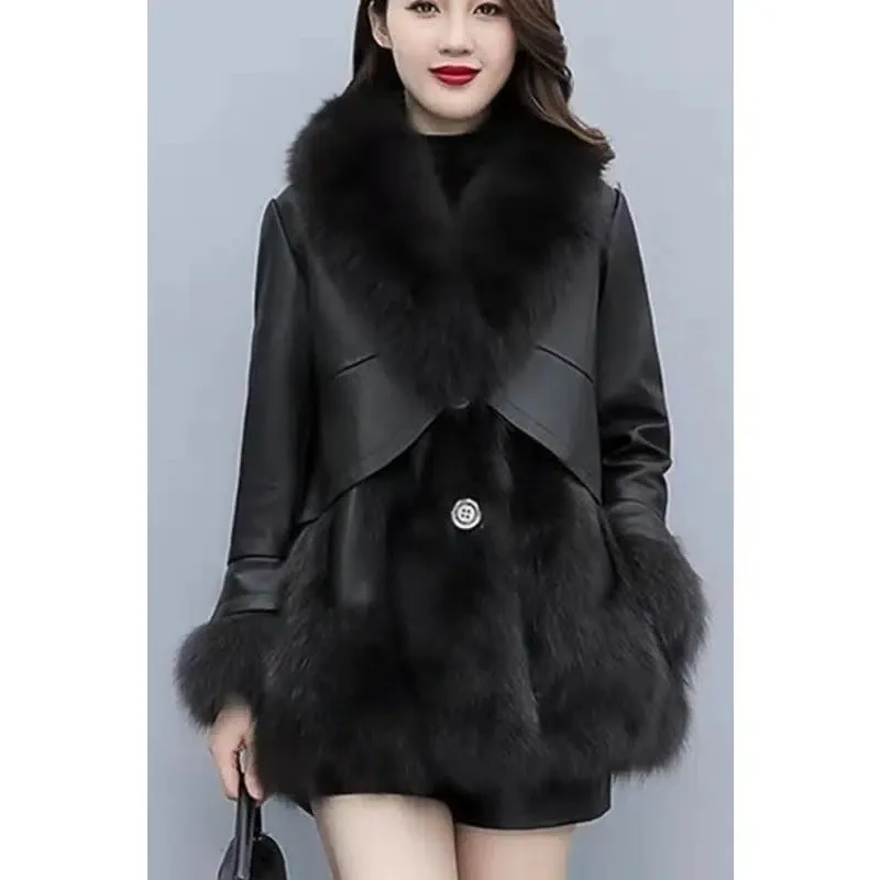 Top Trends: 2023 Autumn And Winter Haining Fur Coat Female Korean Version V-neck Fox Hair Slimming Medium Long Fur Collar Coat Tide Shoppable Styles