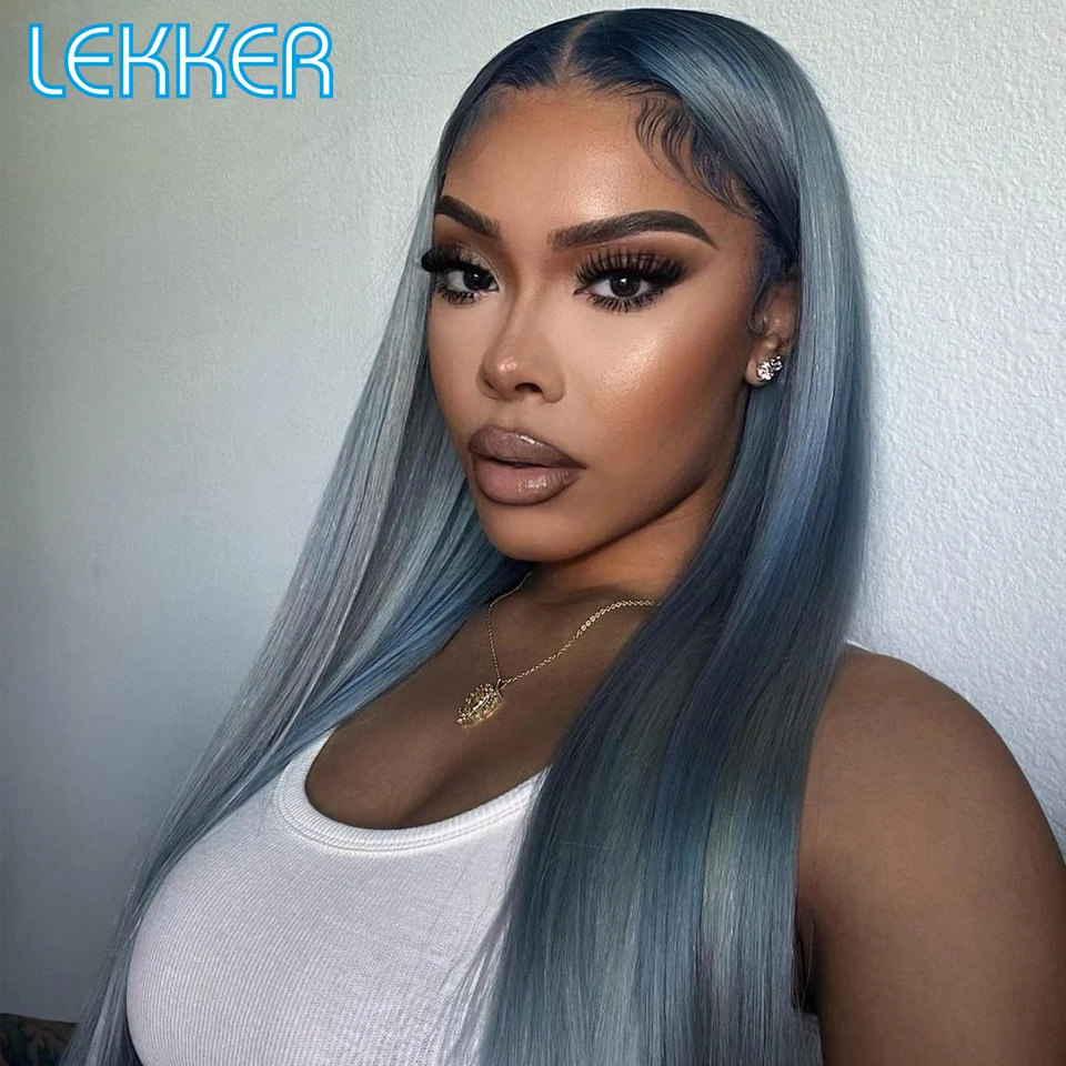 Top Trends: Lekker Grey Blue Bone Straight 13x6x1 T Part Lace Front Human Hair Wigs For Women Brazilian Remy Hair HD Lace Glueless Bob Wigs Shoppable Styles