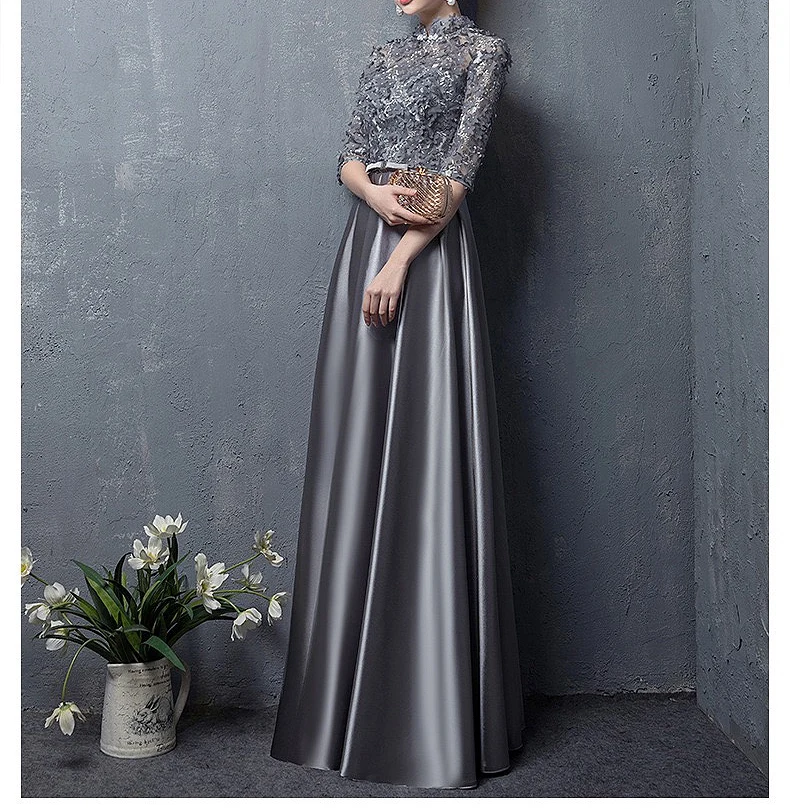 Top Trends: Silver Gray Satin Mother Of The Bride Dresses Half Sleeves 2022 Wedding Party Guest Flowers Lace Evening Prom Mother Dresses New Shoppable Styles