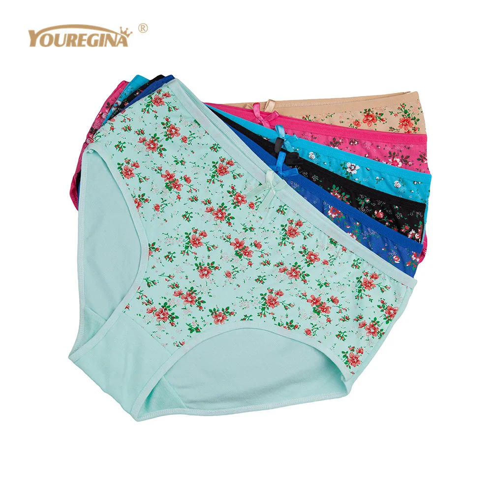 Top Trends: Women Panties Cotton Plus Size High Waist Print Panties Women's Floral Lingerie Briefs Ladies Under Wear 6 Pcs / set Shoppable Styles