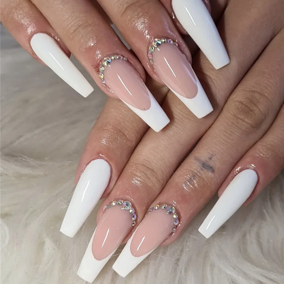 Top Trends: Nail Art Full Cover Artificial Fake Nails White U Colorful False Nails Seamless Removable Fake Nails Ballerina Press On Nail Set Shoppable Styles