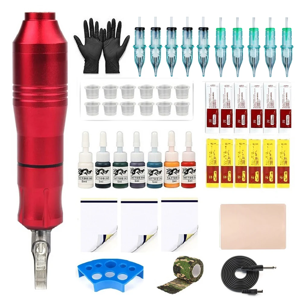 Top Trends: For Beginner Tattoo Machine Kit Complete Rotary Machine Pen Set With Ink Cartridges Needles Supplies Permanent Makeup Tattoo Set Shoppable Styles