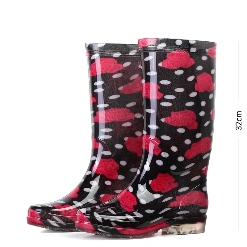 Top Trends: Floral Print Rain Boots Luxury Designer Women Rubber Shoes Waterproof Work Non-slip Garden Galoshes For Woman Botas De Caza PVC Shoppable Styles