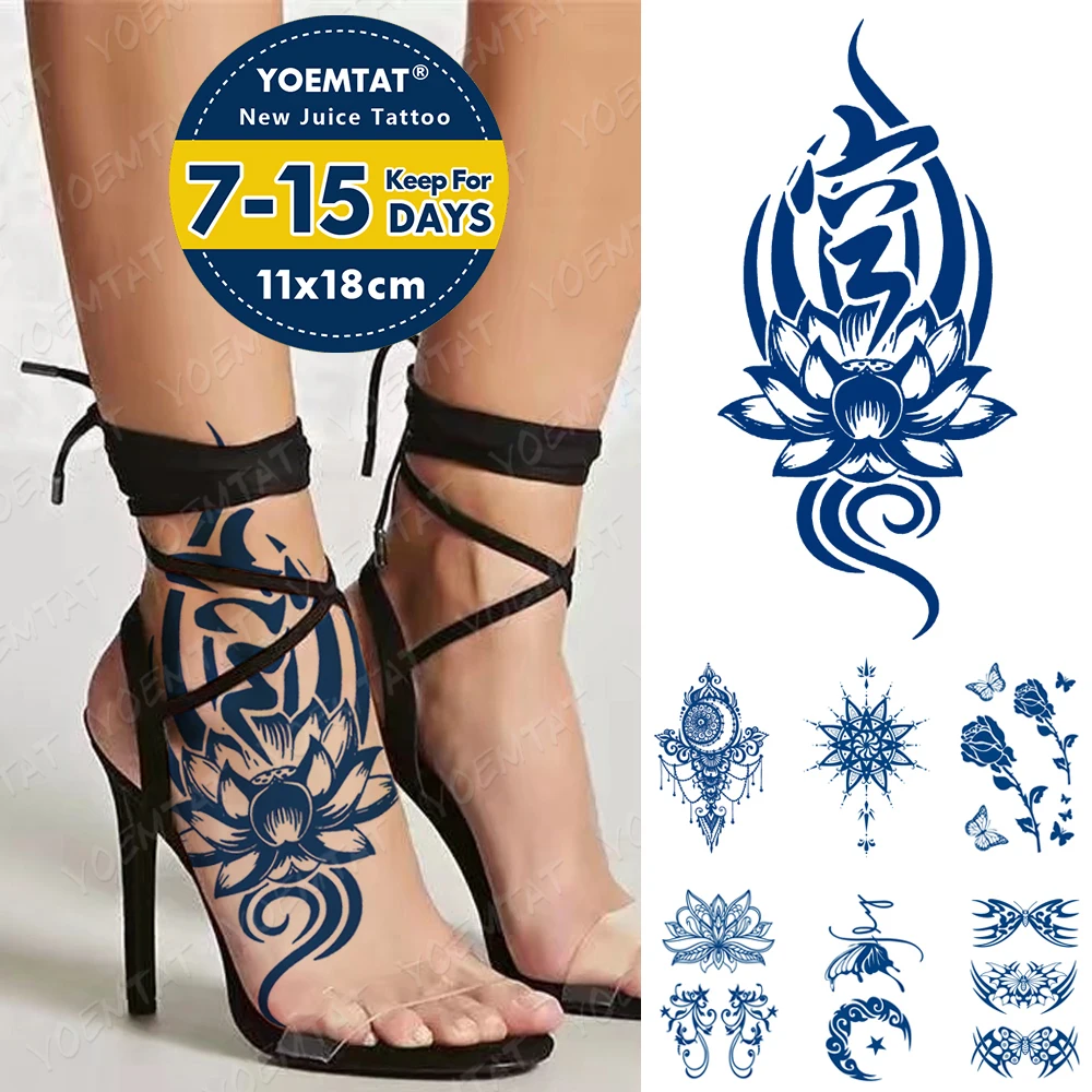 Top Trends: Ink Juice Waterproof Temporary Tattoo Stickers Indian Henna Lotus Rose Body Art 3D Fake Tatto Men Women Lasting Blue Tattoos Shoppable Styles