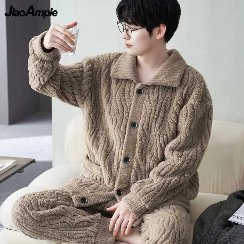 Top Trends: Men&#039;s Winter Warm Pajamas 2022 New Loose Thickened Flannel Pyjamas Sleepwear Two-piece Set Korean Fashion Pijamas Homewear Suit Shoppable Styles