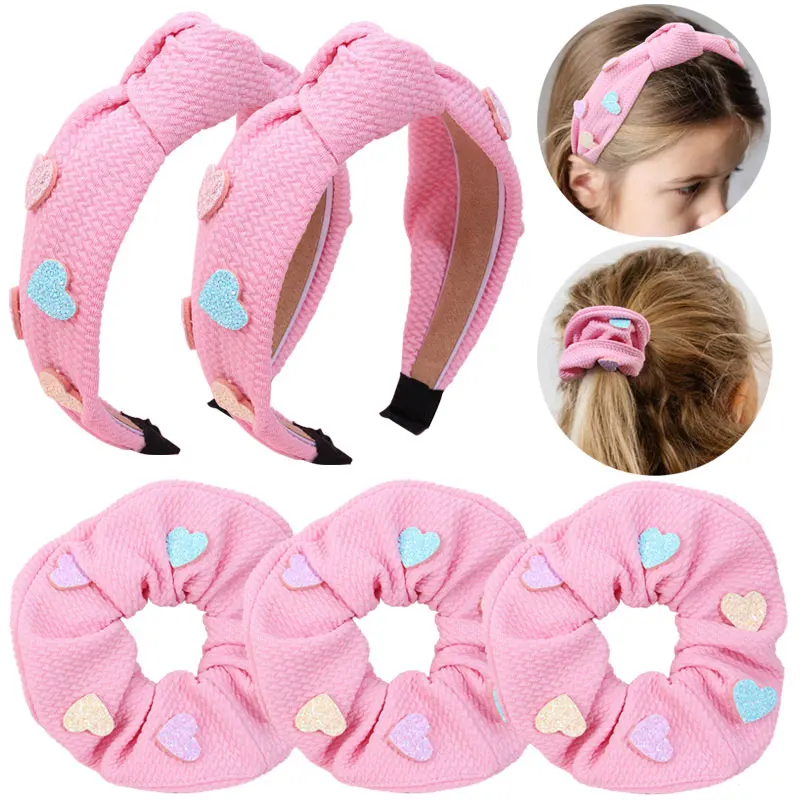 Top Trends: Fashion Pink Knot Headband Glitter Heart Boutique Hairbands Sweet Scrunchies Elastic Rubber Hair Hoop Girls Ponytail Holder Shoppable Styles