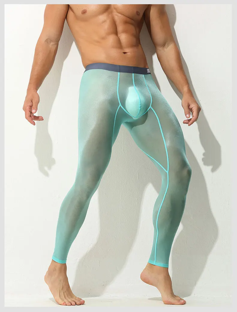 Top Trends: Blue Pants Men's Leggings Single Piece Tight Ultra-thin Elastic Ice Silk Fully Transparent Sexy Transparent Fitness Shorts Shoppable Styles