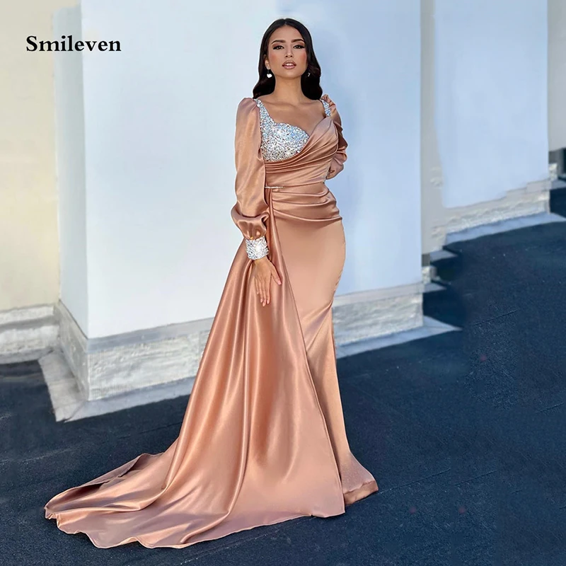 Top Trends: Smileven Dubai Crystal Evening Dresses Long Sleeve Saudi Arabia Halter Neck Robe De Soirée Party Prom Dress 2023 Shoppable Styles