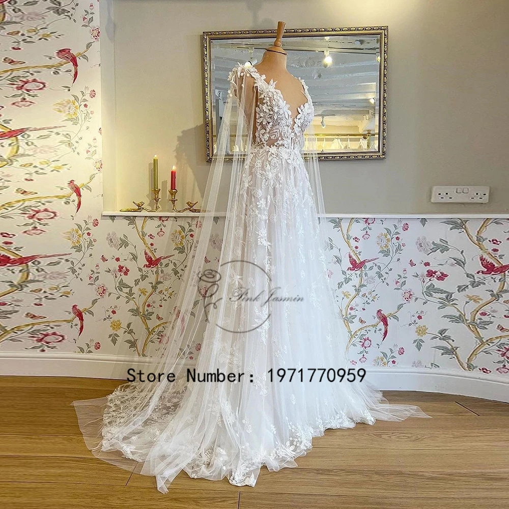 Top Trends: Boho Gorgeous Deep V Neck Wedding Dresses Tulle Applique Backless Bride Dresses For Women 2023 New Bridal Gown Shoppable Styles