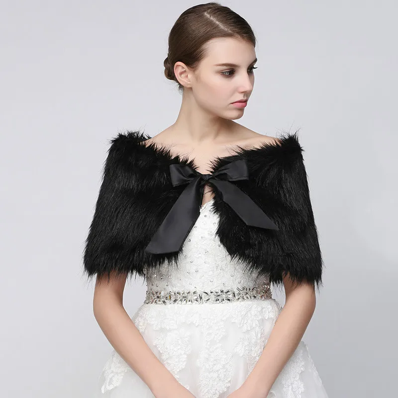 Top Trends: In Stock Wedding Bridal Wraps Black Faux Fur Bolero Winter Bride Wedding Shawls With Bow Wedding Accessories Shoppable Styles