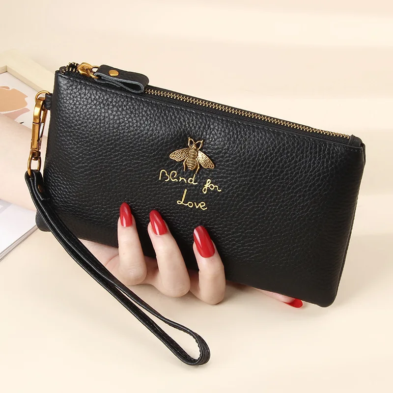 Top Trends: Leather Women Clutch Wallets Bee Zipper Purse Long Coin Purses Cell Phone Pocket Female Wristband Card Wallet Ladies Money Bag Shoppable Styles