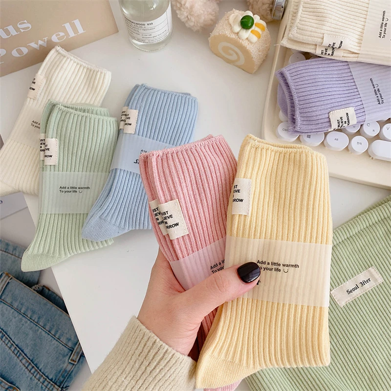 Top Trends: Women Socks Long New High Quality Candy Color Crew Socks Japanese Fashion Cotton Breathable Fresh Colorful Socks Middle Tube Shoppable Styles