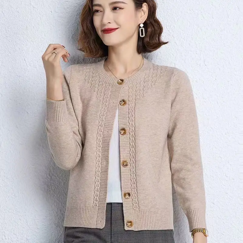 Top Trends: Elegant O-Neck Button Casual Cardigan Sweaters Women's Clothing 2023 Autumn Oversized Knitted All-match Solid Color Korean Tops Shoppable Styles - Image 2