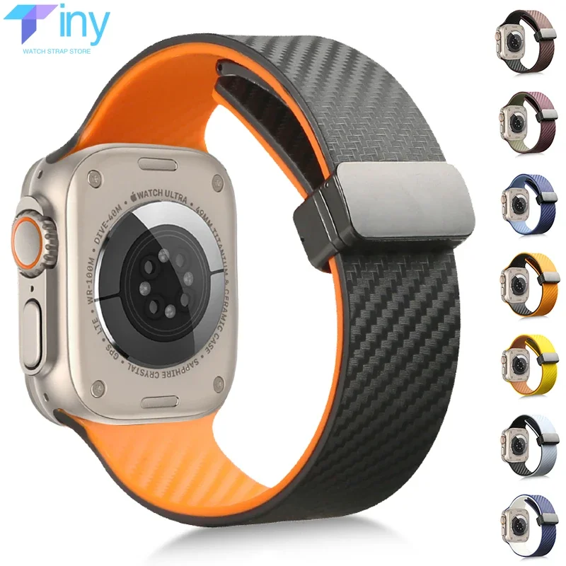 Top Trends: Carbon Fiber Strap For Apple Watch Ultra2 Band 49mm 44mm 45mm 41mm 40mm Magnetic Silicone Bracelet Iwatch Series 9 8 7 6 SE 5 4 Shoppable Styles