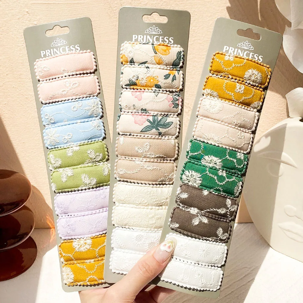 Top Trends: 10Pcs / set Embroidery Print Square Shape Hair Clips For Cute Girls Boutique Hairpin Barrettes Headwear Kids Hair Accessories Gift Shoppable Styles