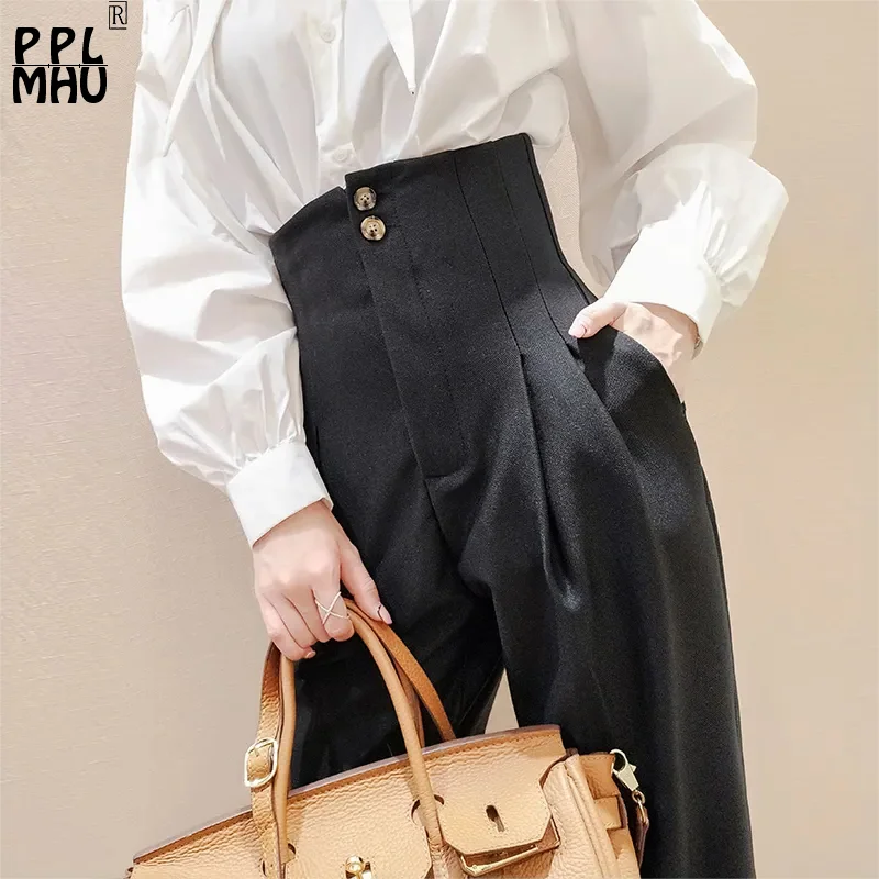 Top Trends: British Style Super High Waist Suit Pants Women Office Work Harem Pantalones Ankle Length Vintage Trousers 2023 Spring Capris Shoppable Styles