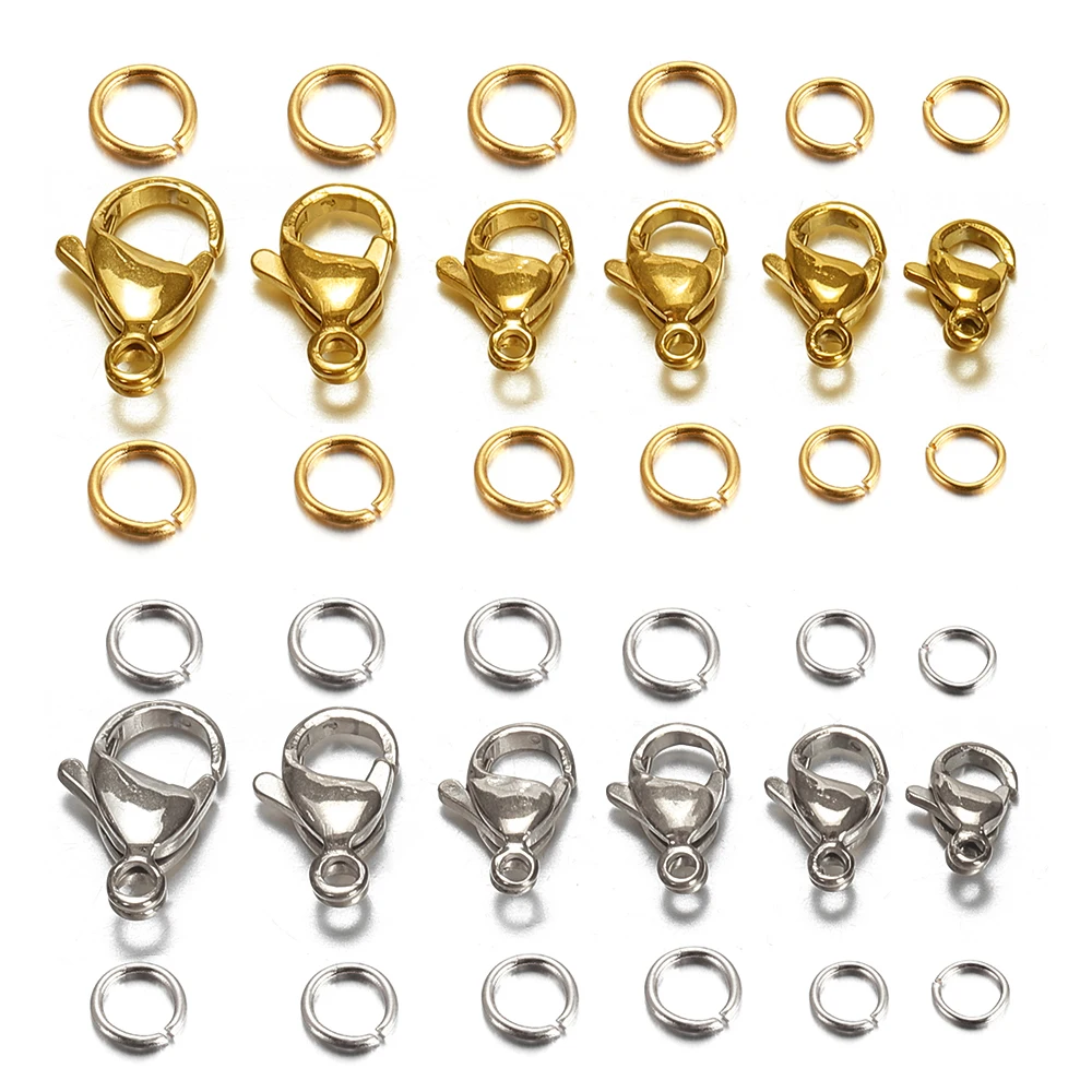 Top Trends: 20pcs 9-15mm Stainless Steel Gold Plated Lobster Clasp Jump Rings For Bracelet Necklace Chains DIY Jewelry Making Findings Shoppable Styles