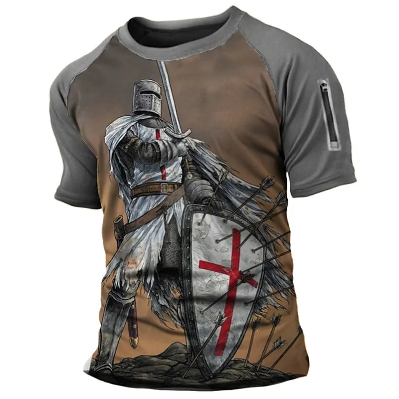 Top Trends: Fashion Knight Print T Shirt For Men Street Retro Harajuku Oversized Short Sleeve Tops Templar Crusaders Pattern O-neck T-Shirts Shoppable Styles