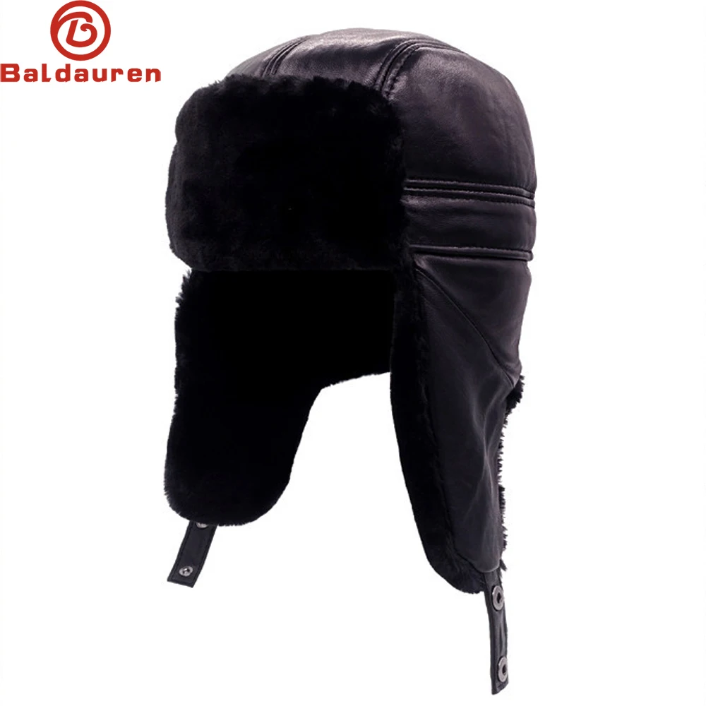 Top Trends: 2024 New Hot Russia Adult Caps Men 100% Natural Real Sheepskin Leather Bomber Hats Male Casual Winter Warm Sheepskin Leather Cap Shoppable Styles