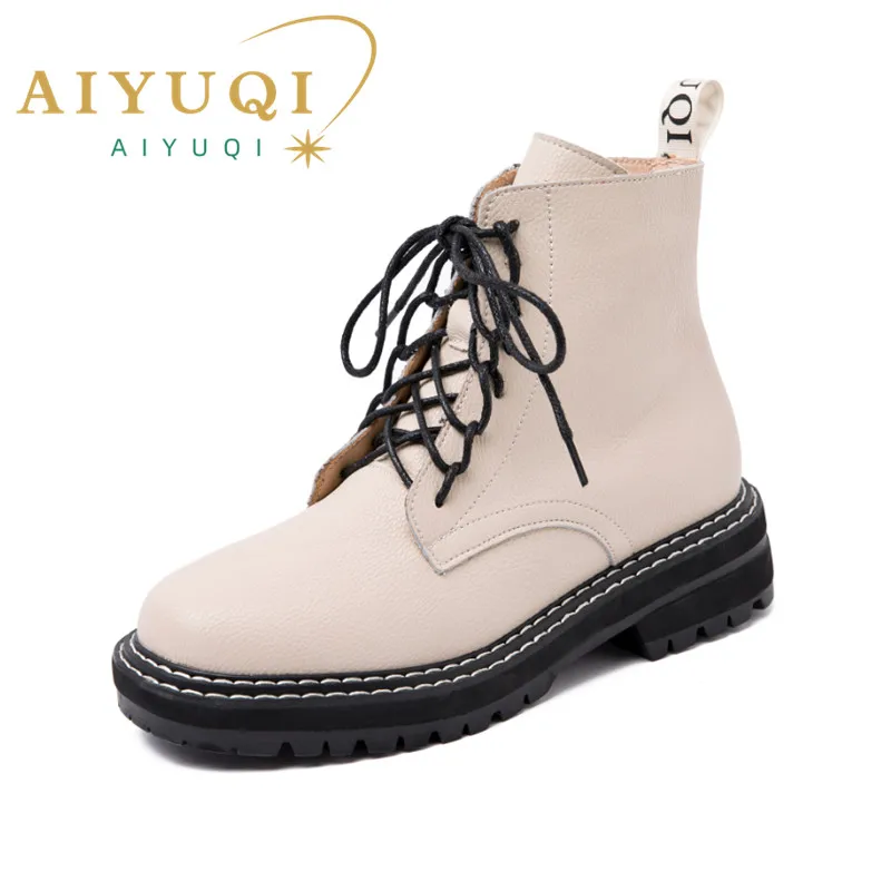 Top Trends: AIYUQI Women Shoes Boots Ankle 2024 Autumn British Wind Genuine Leather Thick With Fur Ladies Short Boots Motorcycle Marton Shoppable Styles