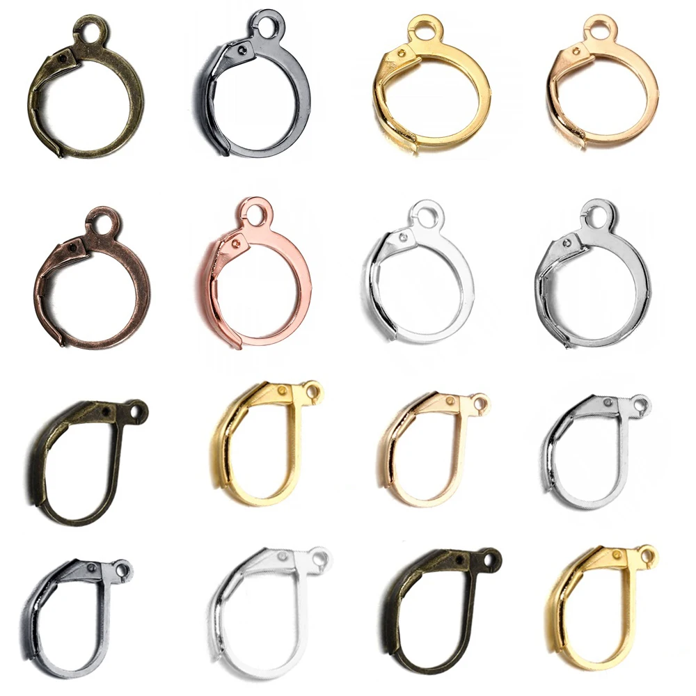 Top Trends: 50pcs / lot Gold Silver French Lever Earring Hooks Wire Settings Base Hoops Earrings For DIY Jewelry Making Supplies Wholesale Shoppable Styles