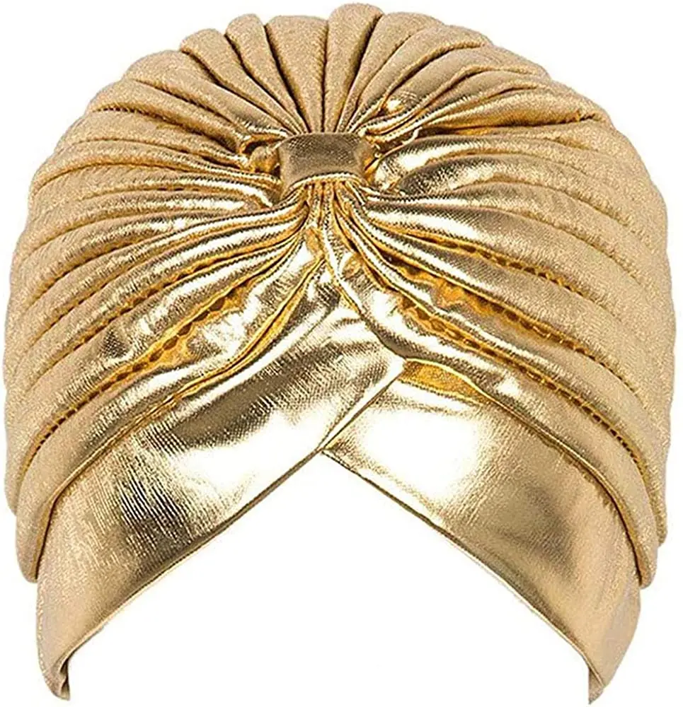 Top Trends: Metallic Turban Head Wrap Hat Headband Bandana Cap Gold And Silver Color Hijab Head Wrap Beanie Hat Muslim Chemo Cap Shoppable Styles