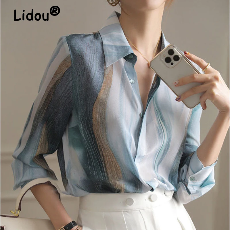 Top Trends: Spring Summer Striped Color Panel Elegant Chiffon Shirt 2022 Korean Style Casual Blouse OL Professional Style Shirt For Female Shoppable Styles