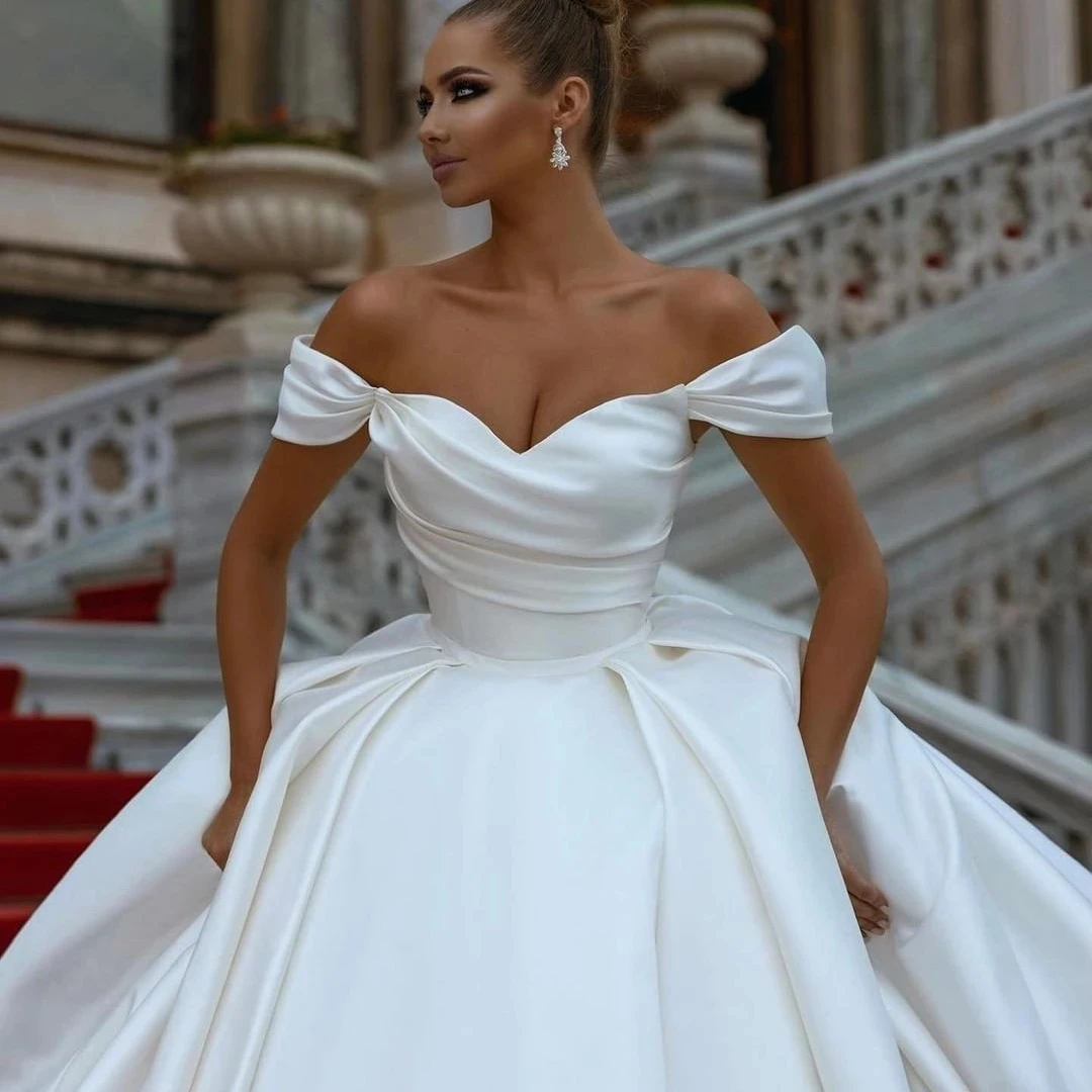 Top Trends: 2023 Sexy Off Shoulder Bridal Dresses Satin Lvory A-Line Pleated Simple Princess Wedding Gowns Vestidos De Novia Formal Party Shoppable Styles - Image 3